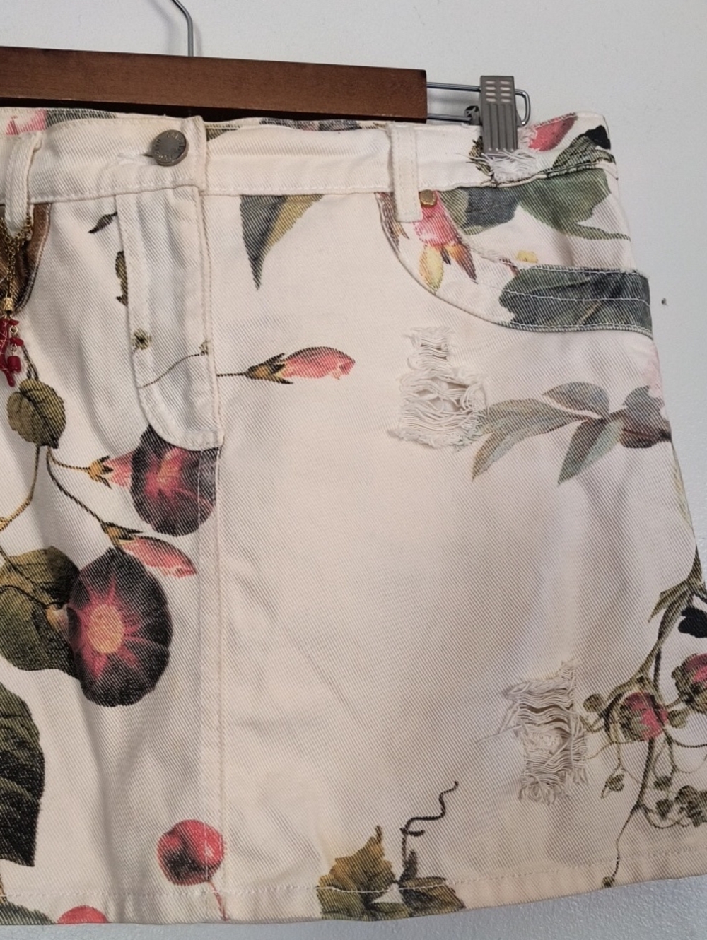 Vintage Y2K Roberto Cavalli Floral Tiger Print Denim Distressed Mini Skirt Sz S - Picture 17 of 17